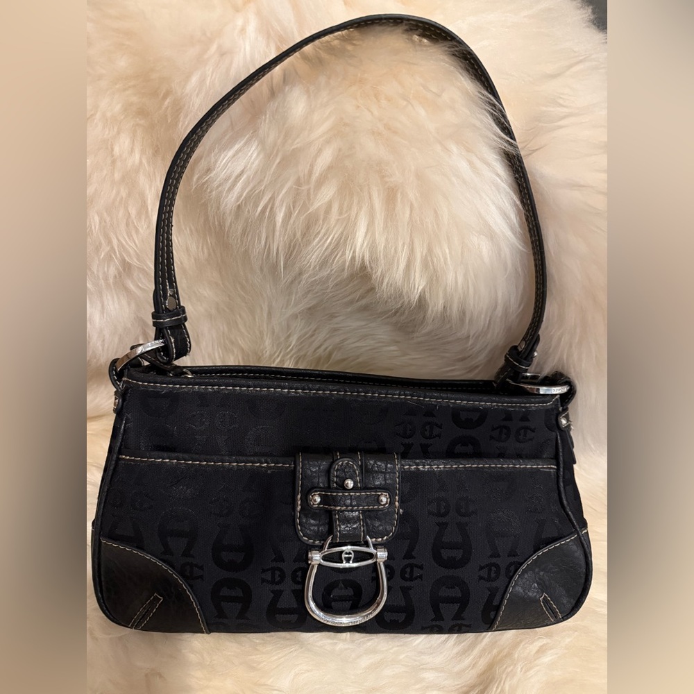 Etienne Aigner Black Shoulder Bag with Silver Accents